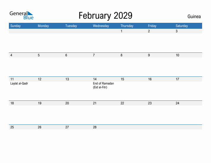 Fillable February 2029 Calendar