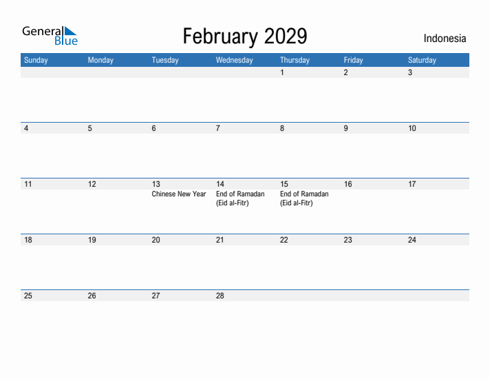 Fillable February 2029 Calendar