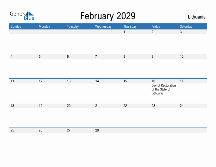 Fillable February 2029 Calendar