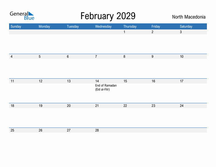 Fillable February 2029 Calendar