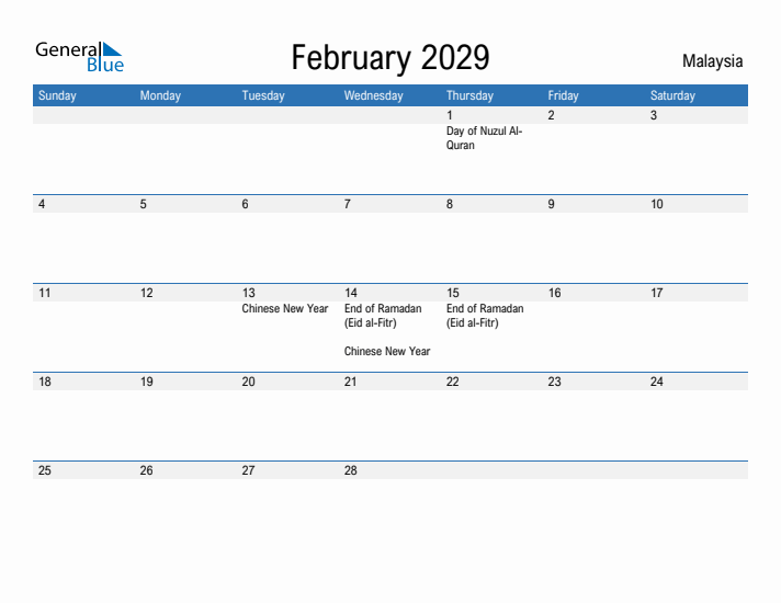 Fillable February 2029 Calendar