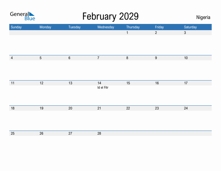 Fillable February 2029 Calendar