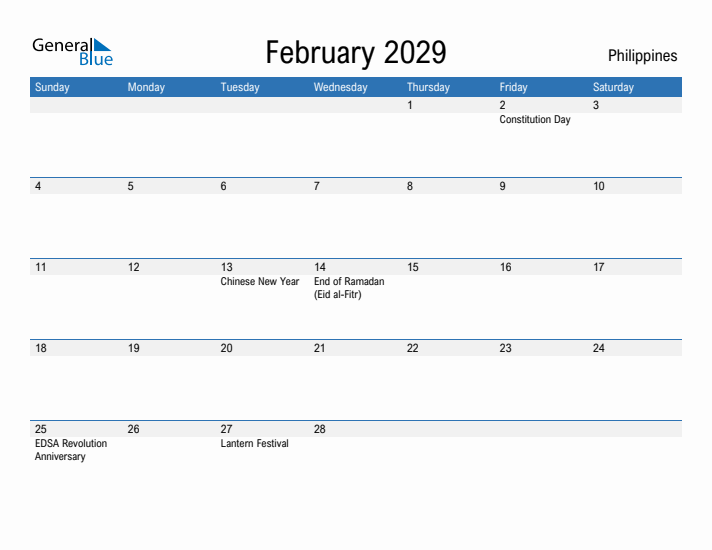 Fillable February 2029 Calendar