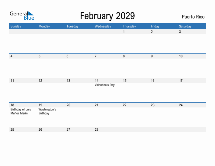 Fillable February 2029 Calendar