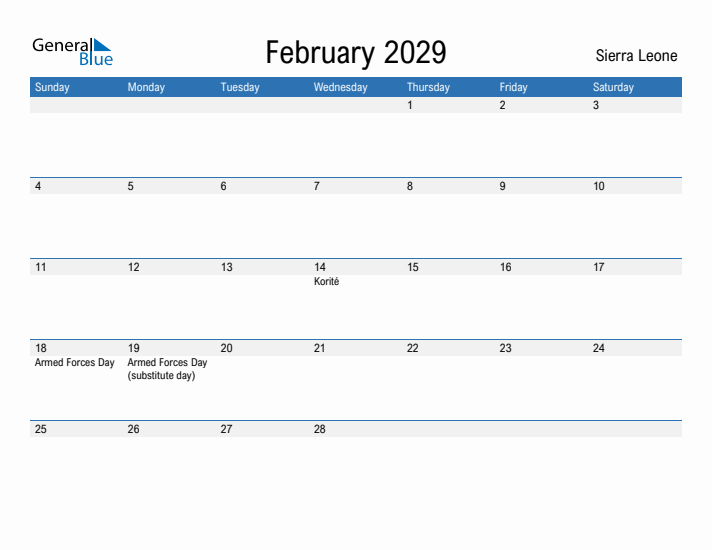 Fillable February 2029 Calendar