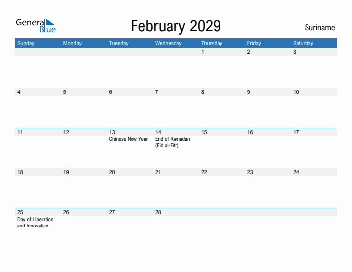 Fillable February 2029 Calendar