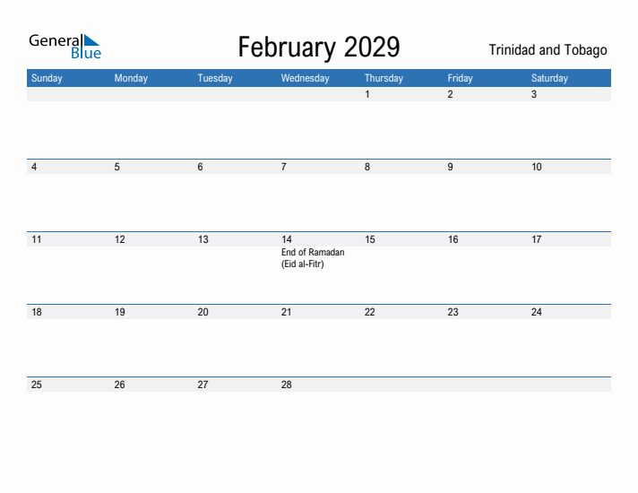 Fillable February 2029 Calendar