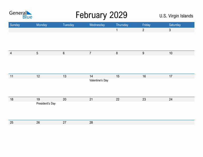 Fillable February 2029 Calendar