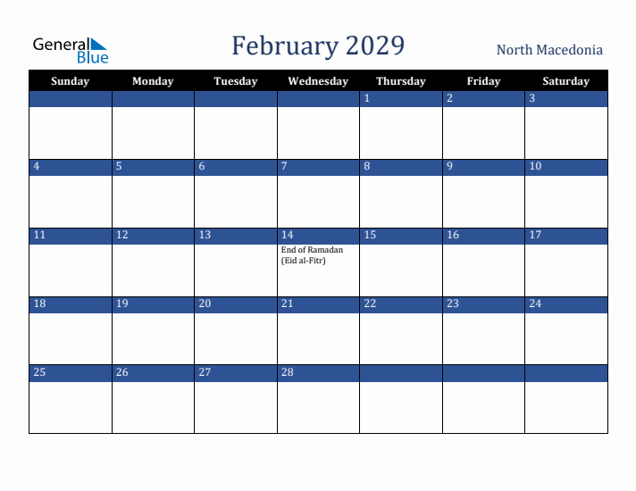 February 2029 North Macedonia Calendar (Sunday Start)