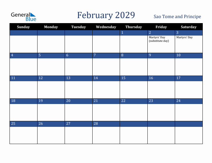 February 2029 Sao Tome and Principe Calendar (Sunday Start)