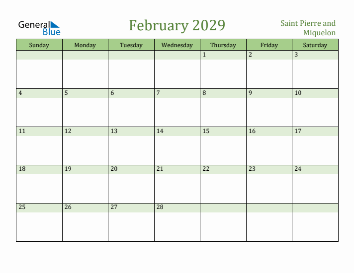 February 2029 Calendar with Saint Pierre and Miquelon Holidays