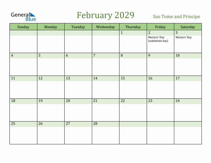 February 2029 Calendar with Sao Tome and Principe Holidays
