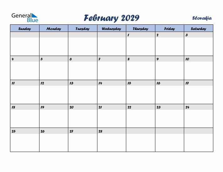 February 2029 Calendar with Holidays in Slovakia