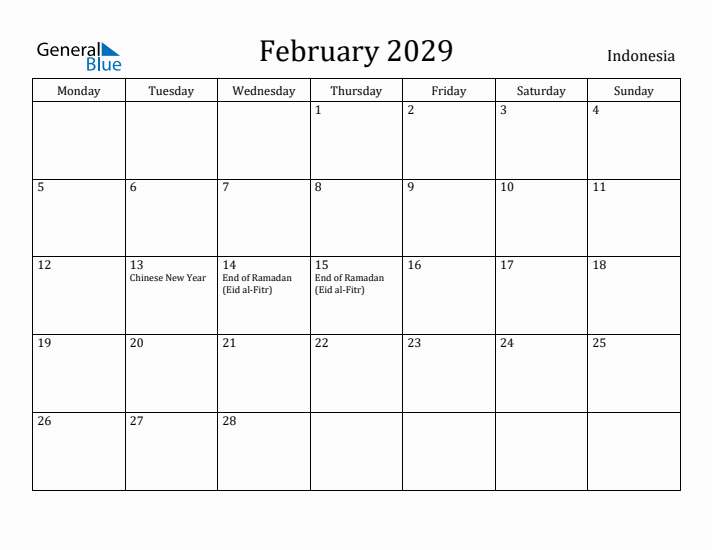 February 2029 Calendar Indonesia