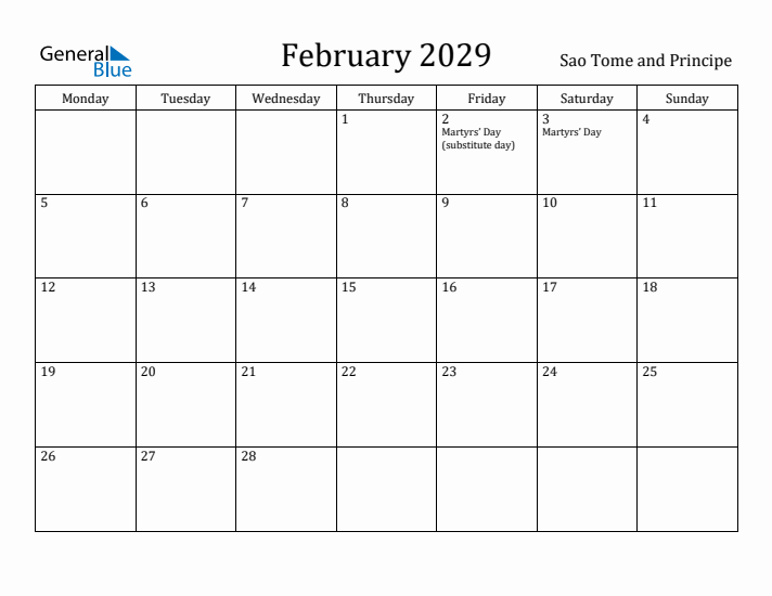 February 2029 Calendar Sao Tome and Principe