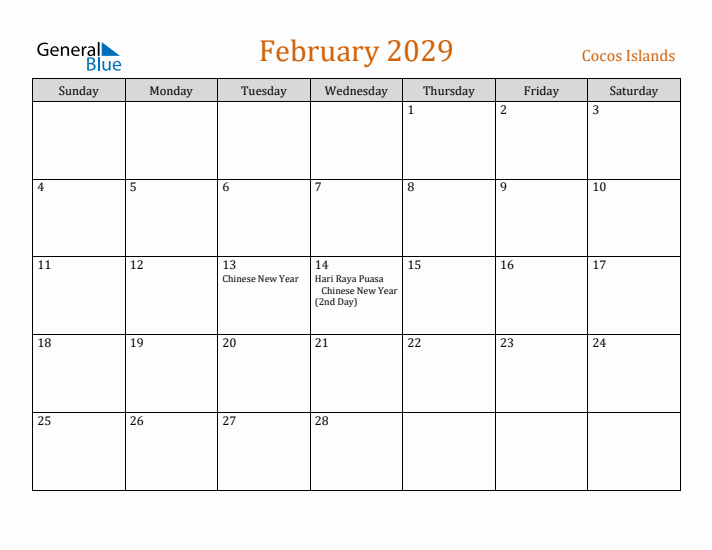 February 2029 Holiday Calendar with Sunday Start