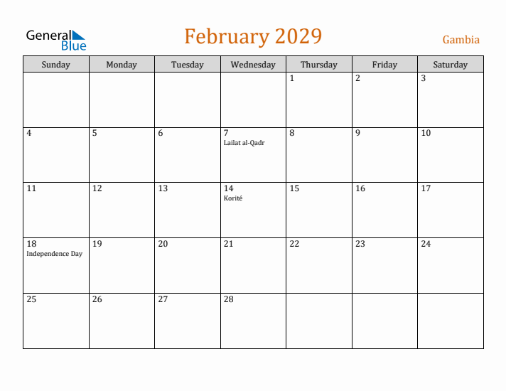 February 2029 Holiday Calendar with Sunday Start