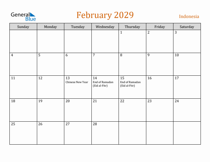 February 2029 Holiday Calendar with Sunday Start