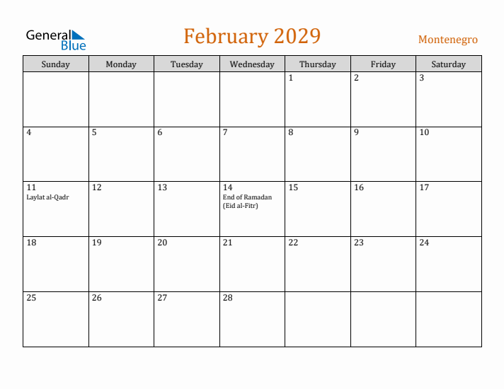 February 2029 Holiday Calendar with Sunday Start