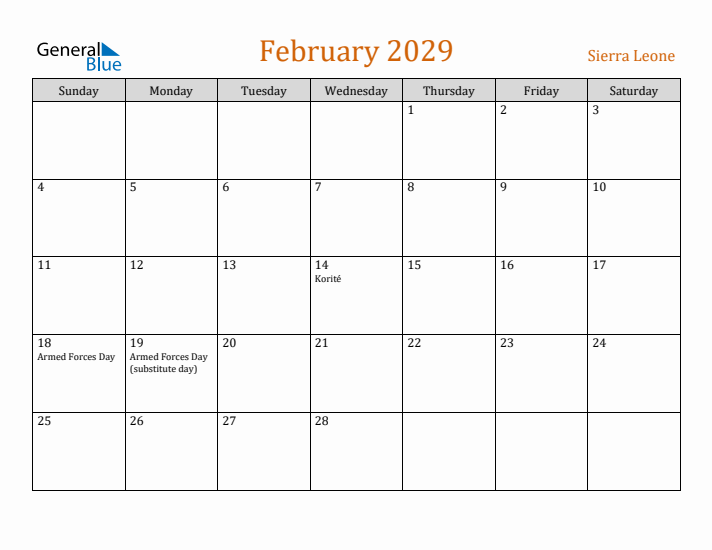 February 2029 Holiday Calendar with Sunday Start
