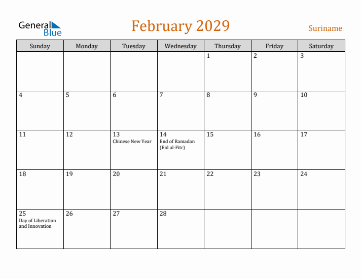 February 2029 Holiday Calendar with Sunday Start