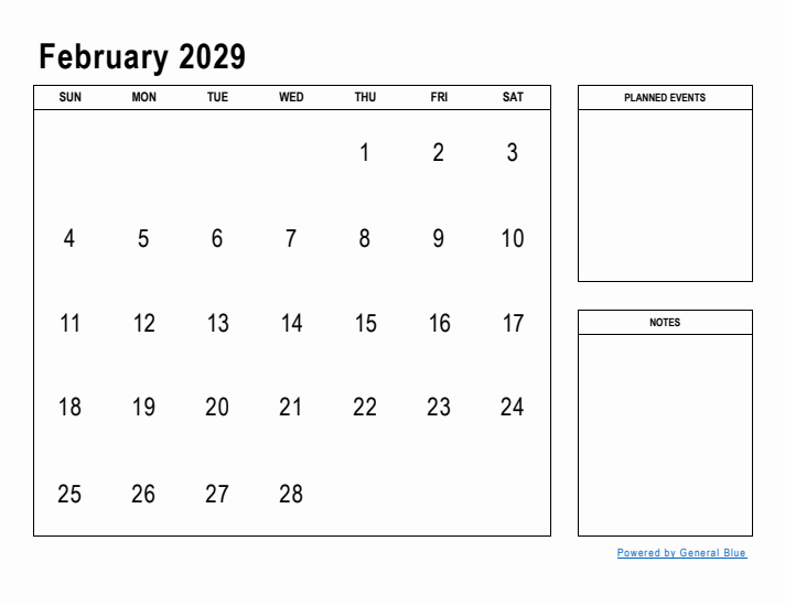 February 2029 Calendar Planner