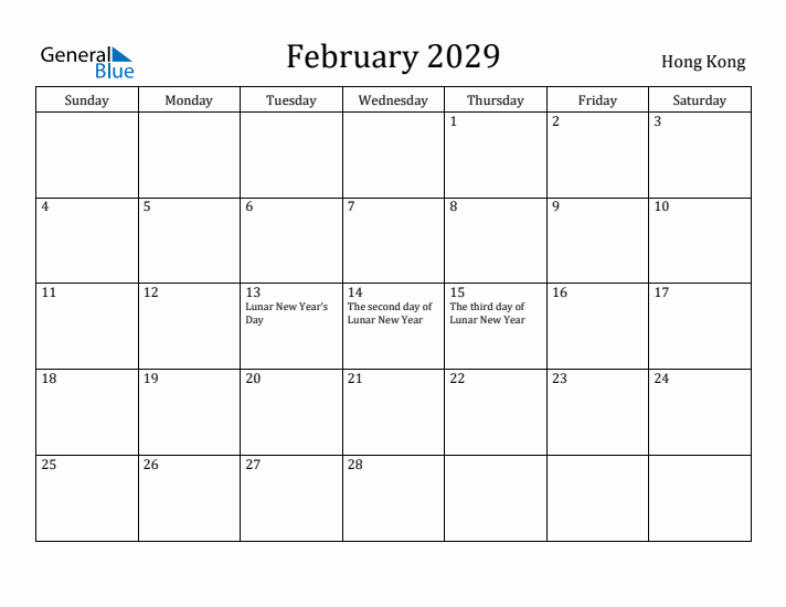 February 2029 Calendar Hong Kong
