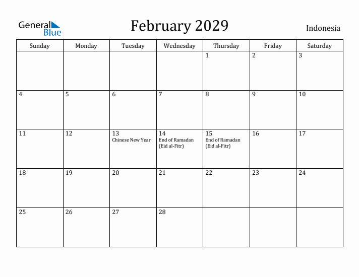 February 2029 Calendar Indonesia