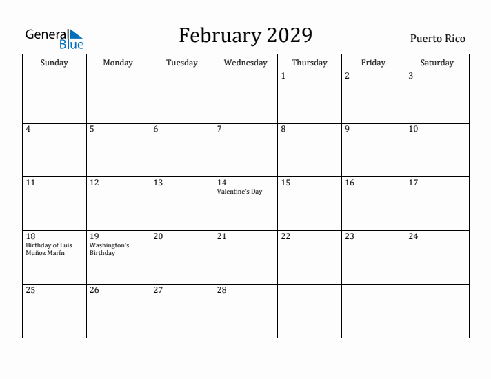 February 2029 Calendar Puerto Rico