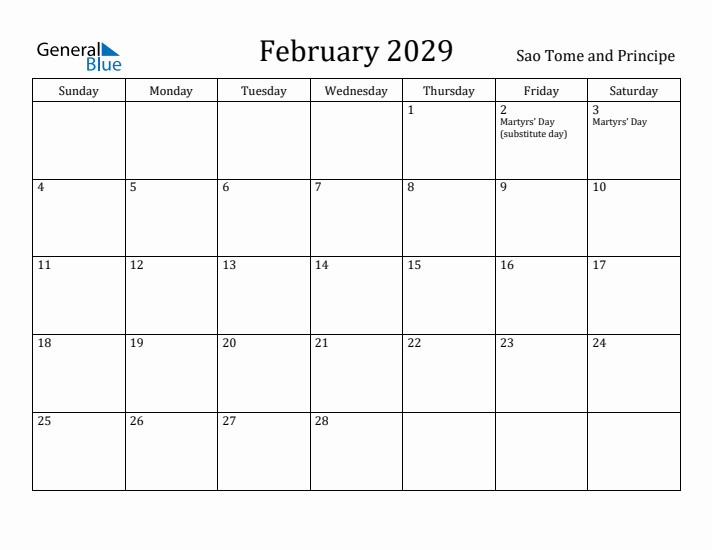 February 2029 Calendar Sao Tome and Principe