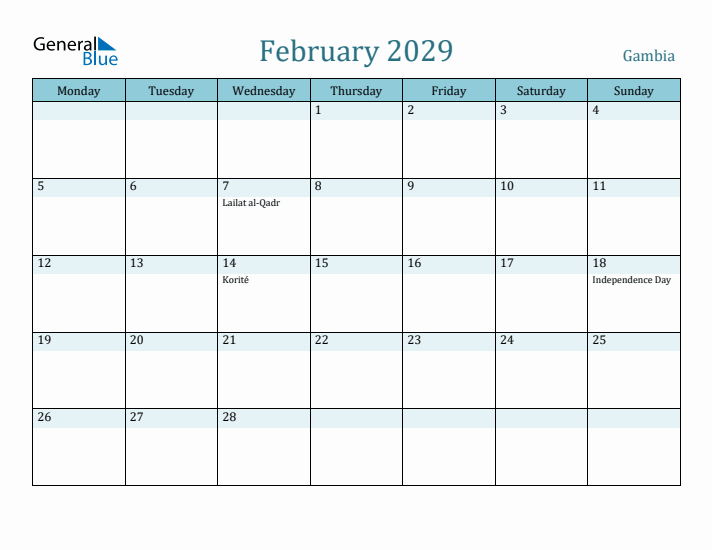 February 2029 Calendar with Holidays