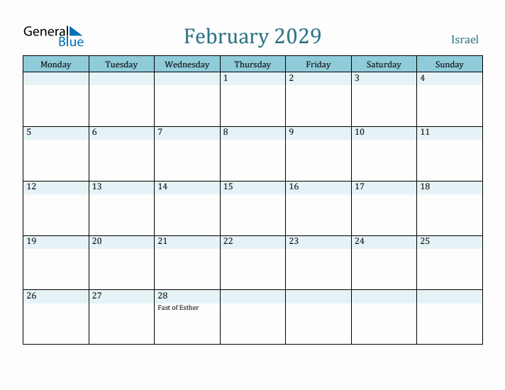 February 2029 Calendar with Holidays