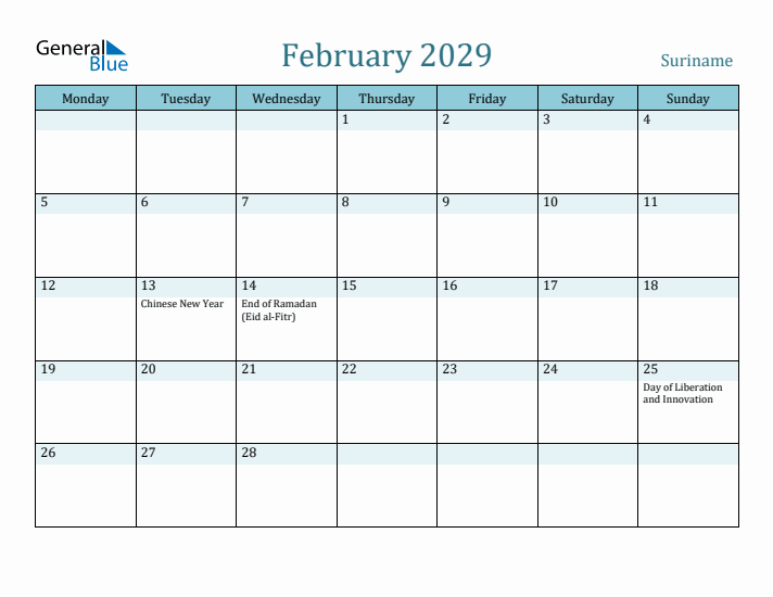 February 2029 Calendar with Holidays