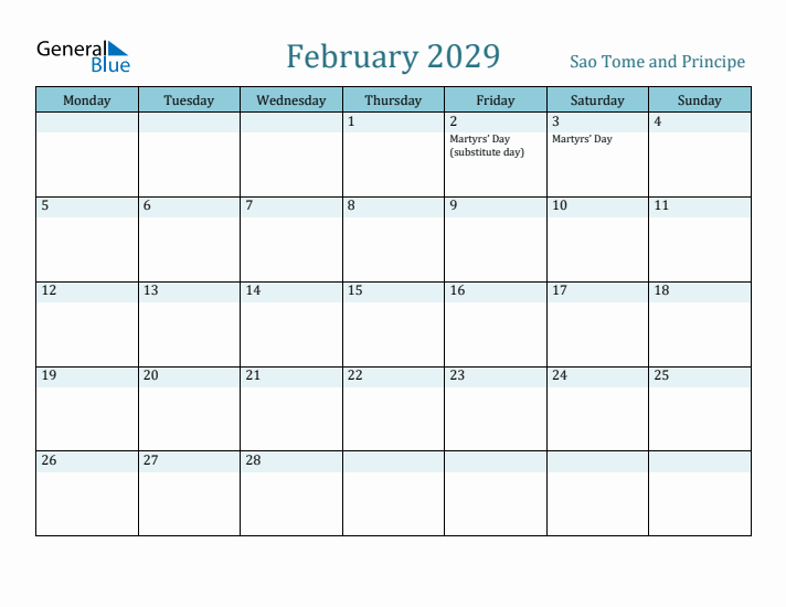 February 2029 Calendar with Holidays