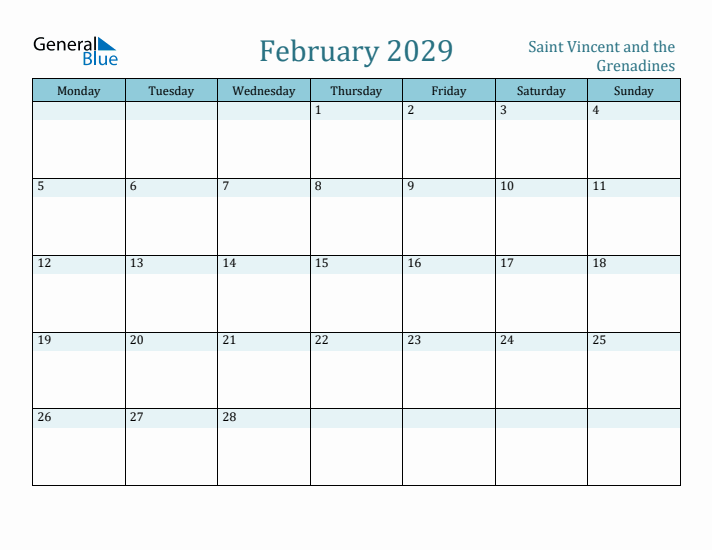 February 2029 Calendar with Holidays