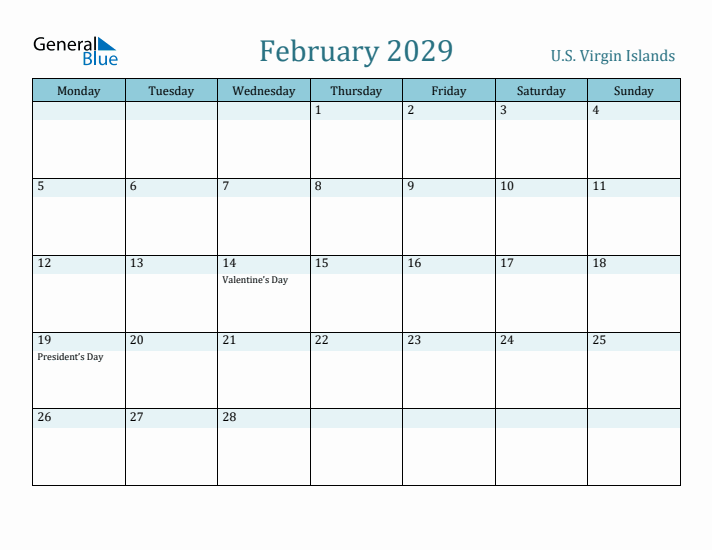 February 2029 Calendar with Holidays