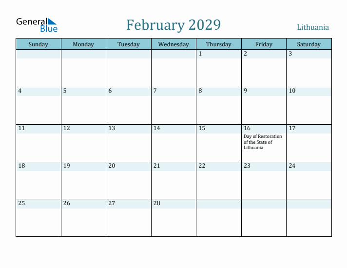 February 2029 Calendar with Holidays