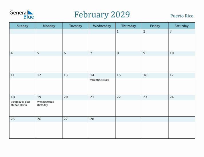February 2029 Calendar with Holidays