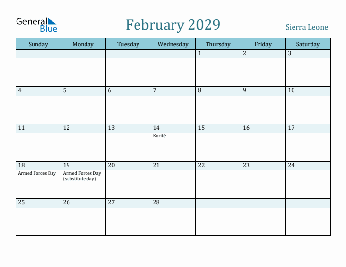 February 2029 Calendar with Holidays