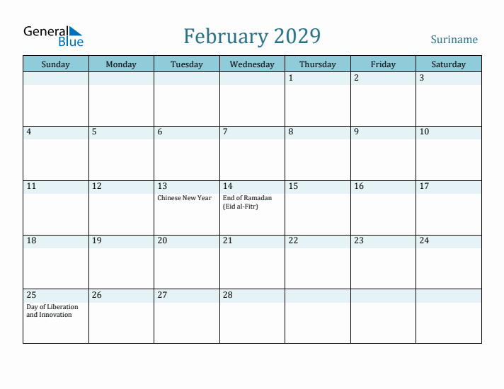 February 2029 Calendar with Holidays