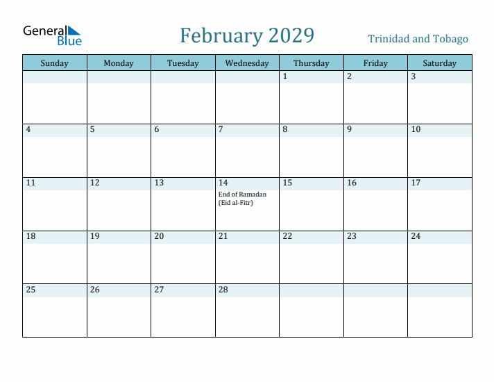 February 2029 Calendar with Holidays