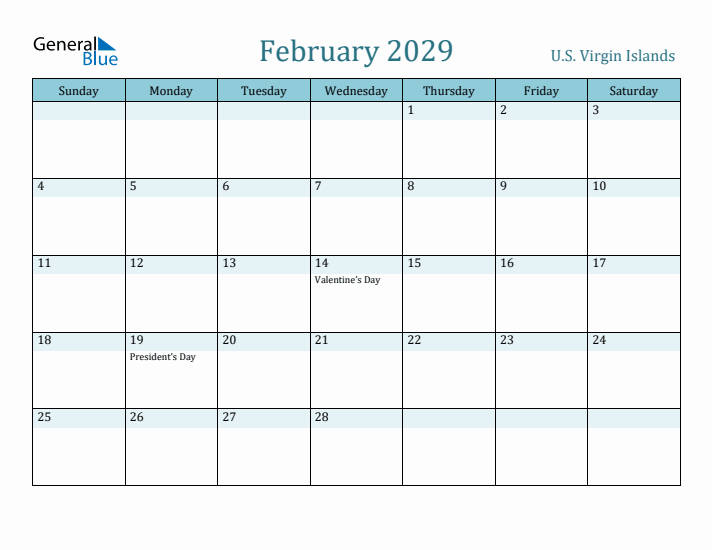 February 2029 Calendar with Holidays
