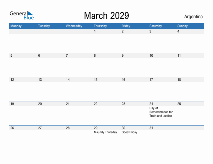 Fillable March 2029 Calendar