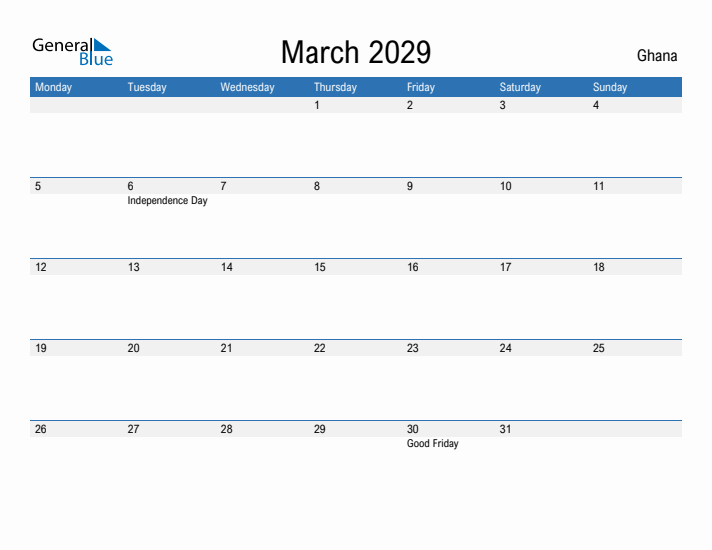 Fillable March 2029 Calendar