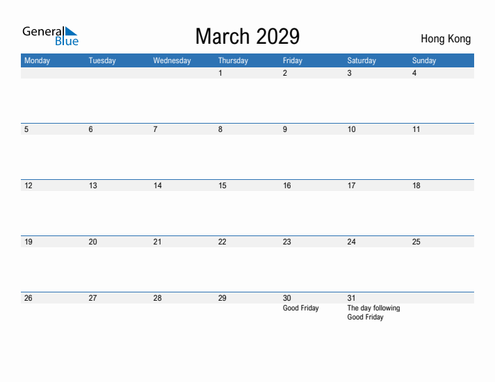 Fillable March 2029 Calendar