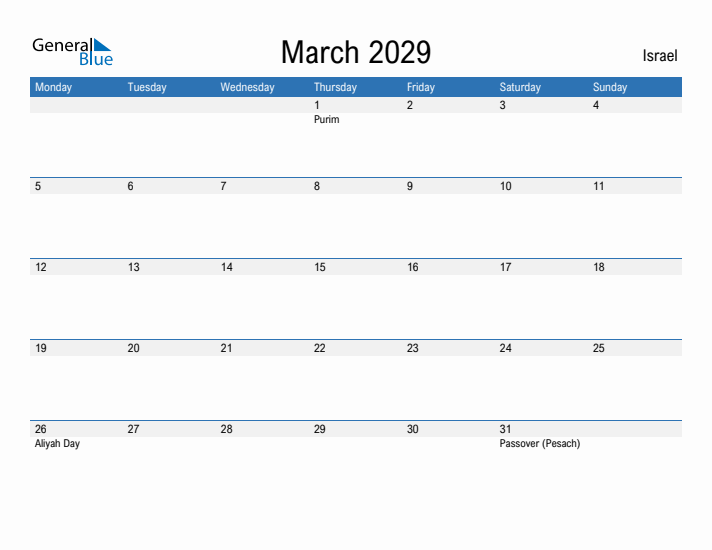 Fillable March 2029 Calendar