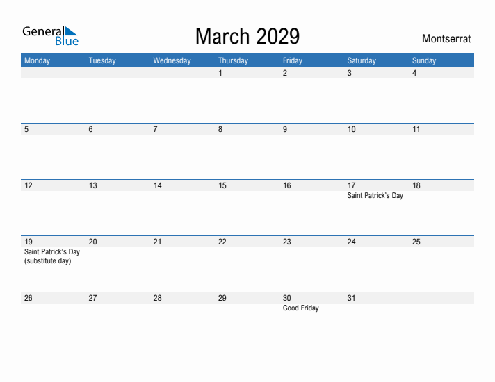 Fillable March 2029 Calendar