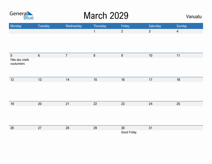 Fillable March 2029 Calendar