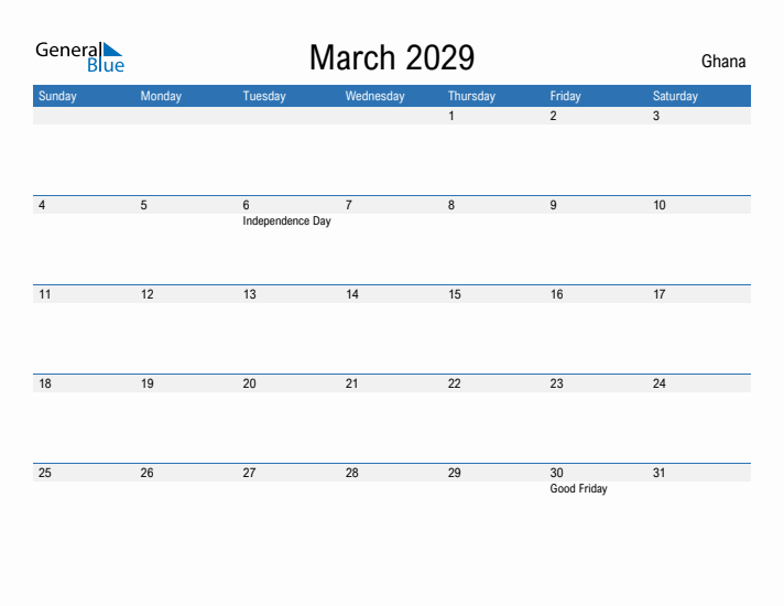 Fillable March 2029 Calendar