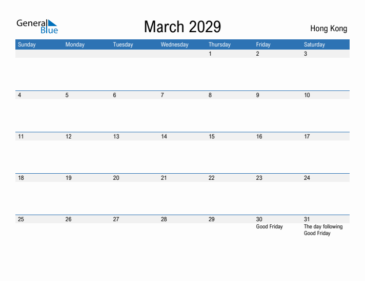 Fillable March 2029 Calendar